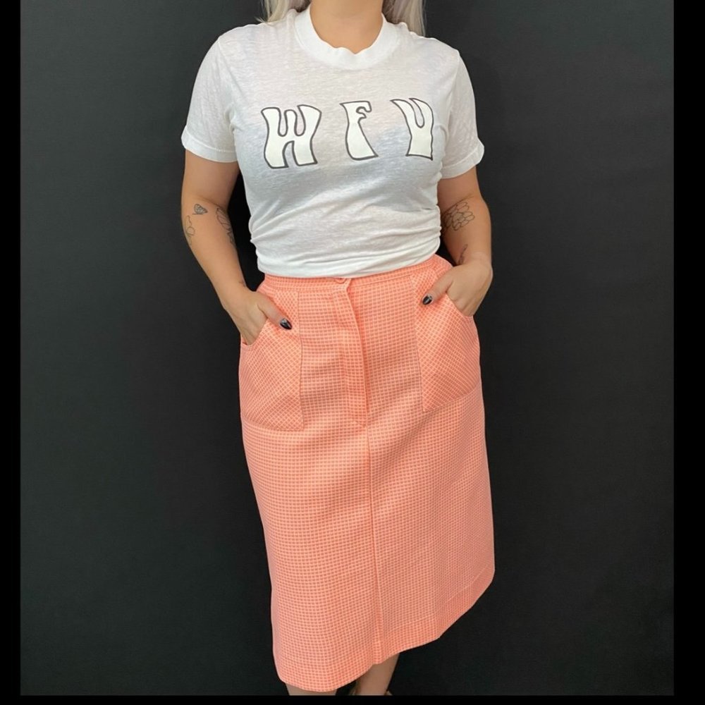 70s JCPenney Fashions Salmon Pink Grid Check Skirt